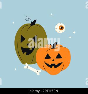 Carino con le zucche per il felice Halloween Illustrazione Vettoriale