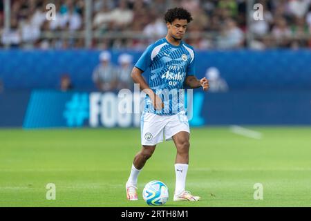 Atene, Grecia - 16 agosto 2023: Giocatore del Manchester City Oscar Bobb in azione durante la finale della Supercoppa UEFA tra Manchester City e Sevi Foto Stock