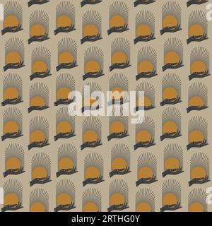 Magica mano che regge il sole stregoneria Halloween senza cuciture. Illustrazione Vettoriale