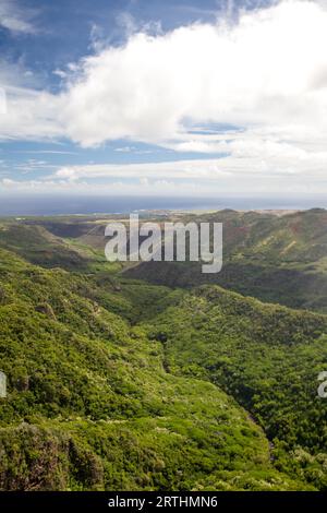 Vista aerea su Kauai, affacciata sulla costa meridionale di Eleele, Kauai, Hawaii, USA Foto Stock