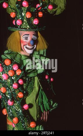 Una foto del 1979 di un clown dei Ringling Brothers nel trucco completo. Alle audizioni del clown College al Nassau Coliseum di Long Island. Foto Stock