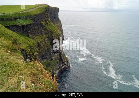 Le scogliere di Moher sono le scogliere più conosciute in Irlanda. Si trovano sulla costa sudoccidentale dell'isola principale dell'Irlanda nella contea di Clare vicino al Foto Stock