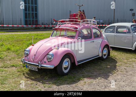 Celle, Germania, 7 agosto 2016: Una Volkswagen Kaefer rosa all'annuale Kaefer Meeting Foto Stock