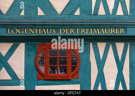Dettaglio sulla Loggia Casa dei massoni di Hildesheim porta al Tempio della luce nell'ex Cattedrale Provostry, bassa Sassonia, Germania Foto Stock