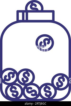 Monete in vaso di vetro linea icona Illustrazione Vettoriale