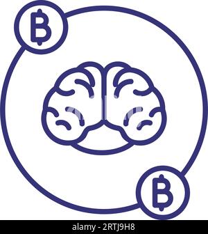 Icona Bitcoin e Brain line Illustrazione Vettoriale