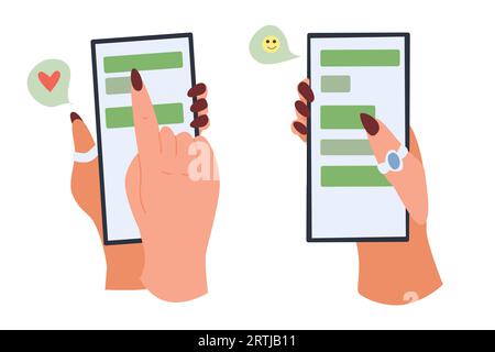 mani che tengono lo smartphone, concept messenger Illustrazione Vettoriale