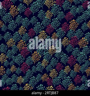 Rigogliosa natura con sfondo ruvido in giardino estivo. Motivo floreale senza cuciture. Ramificazione con struttura ornamentale delle foglie Illustrazione Vettoriale