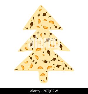 Silchouette albero di Natale con spezie per VIN brulé. Arancia e chiodi di garofano elementi aromatici di stagione. Illustrazione vettoriale isolata su sfondo bianco Illustrazione Vettoriale