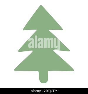 Figura di un singolo oggetto isolato con silhouette in pino nero o abete in stile doodle piatto. Clipart della natura. Foresta paesaggistica all'aperto o design del parco el Illustrazione Vettoriale
