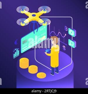 Consegna con carta di credito isometrica Illustrazione Vettoriale