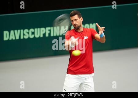 Valencia, Spagna. 13 settembre 2023. Novak Djokovic della Serbia in azione durante la COPPA DAVIS al Pabellon Municipal de Fuente San Luis (Valencia, COPPA DAVIS). (Foto di German Vidal/Sipa USA) credito: SIPA USA/Alamy Live News Foto Stock