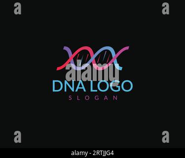 Elemento icona vettoriale del modello di disegno del logo DNA isolato su sfondo nero. Logo DNA colorato per il vettore del marchio e modificabile Illustrazione Vettoriale