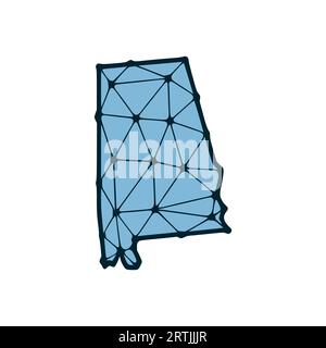 Mappa dello stato dell'Alabama illustrazione poligonale fatta di linee e punti, isolata su sfondo bianco. STATI UNITI: Design a basso poli Illustrazione Vettoriale