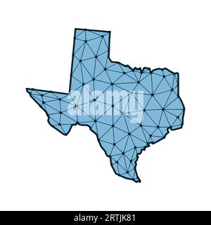 Illustrazione poligonale della mappa dello stato del Texas fatta di linee e punti, isolata su sfondo bianco. STATI UNITI: Design a basso poli Illustrazione Vettoriale
