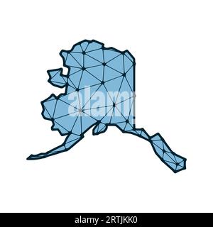 Mappa dello stato dell'Alaska illustrazione poligonale fatta di linee e punti, isolata su sfondo bianco. STATI UNITI: Design a basso poli Illustrazione Vettoriale
