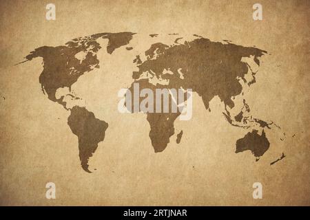 Vecchia mappa del mondo in stile grunge. Sfondo vintage perfetto. Foto Stock