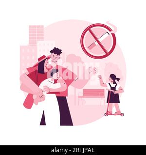 Illustrazione del vettore astratto del concetto di zona senza fumo. Zona bar non fumatori, area non fumatori, politica anti-sigarette, cartello di divieto del tabacco, posto sicuro per i bambini, paga una bella metafora astratta. Illustrazione Vettoriale