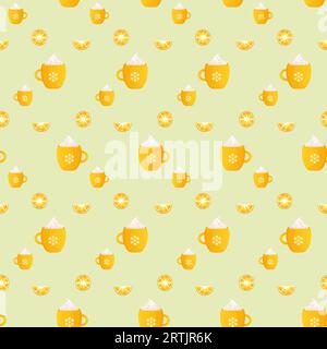 Fantasia di tè invernale senza cuciture con limone e tazza gialla. Illustrazione vettoriale Illustrazione Vettoriale