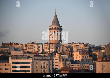 Torre Galata. La torre, costruita dai genovesi, si trova a Istanbul vicino alla Baia del Corno d'Oro. Foto Stock