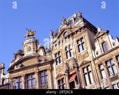 Edifici storici tra cui la Maison Des Brasseurs e un edificio anno 1698 nella Grand Place di Bruxelles, Belgio Foto Stock