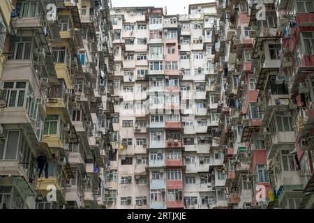 Yick Cheong Monster Building, un grande edificio claustrofobico di appartamenti a Quarry Bay con molte case di persone stipate in un piccolo spazio di Hong Kong Foto Stock