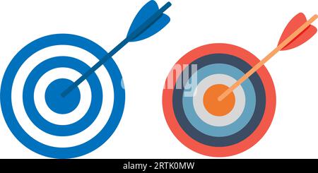 Set di icone di destinazione. Icona della linea del raccordo a stella di destinazione. Tabellone bersaglio con frecce. Gioco di tiro con l'arco Arrow che colpisce il bersaglio. Obiettivo raggiunto e sfida Failure Shot Illustrazione Vettoriale