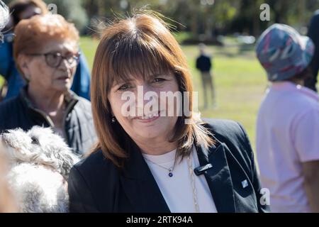 Buenos Aires, Argentina, 13 settembre 2023. La candidata presidenziale della coalizione politica Juntos por el cambio (insieme per il cambiamento), Patricia Bullrich, ha presentato nuovi leader della coalizione ad un evento nel quartiere di Belgrano. Nella foto: Patricia Bullrich durante l'evento. (Credito: Esteban Osorio/Alamy Live News) Foto Stock