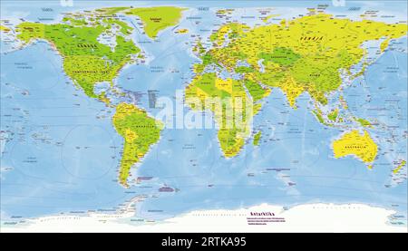 Mappa mondiale politica lingua finlandese proiezione modello Illustrazione Vettoriale