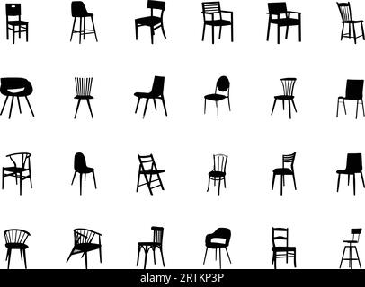 Silhouette sedie in legno, silhouette sedia, silhouette sedie moderne in legno, icona sedia, sedie in legno SVG, sedie in legno Vector Set Illustrazione Vettoriale