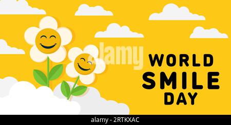 striscione orizzontale per illustrazione world smile day con faccia sorridente Illustrazione Vettoriale