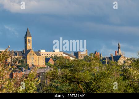 Nel tardo pomeriggio immagine dell'area che circonda la città di Ithaca, New York, USA, tratta dal parco marino statale di Allan H Treman. Foto Stock