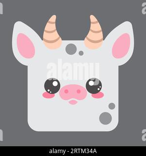 Graziosa faccia quadrata di pecora. Capo dei cartoni animati di carattere animale. Design semplice e minimale. Illustrazione vettoriale Illustrazione Vettoriale