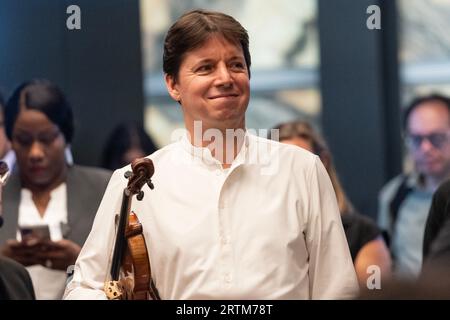 New York, USA. 13 settembre 2023. Joshua Bell partecipa all'apertura dell'evento stampa del Perelman Performing Arts Center e al taglio del nastro a New York il 13 settembre 2023. Il Perelman Performing Arts Center è stato costruito sul sito del World Trade Center ed è l'ultimo pezzo di riqualificazione di questo sito dopo l'attacco terroristico del 9/11 a New York, dove sono morte più di 3.000 persone. (Foto di Lev Radin/Sipa USA) credito: SIPA USA/Alamy Live News Foto Stock