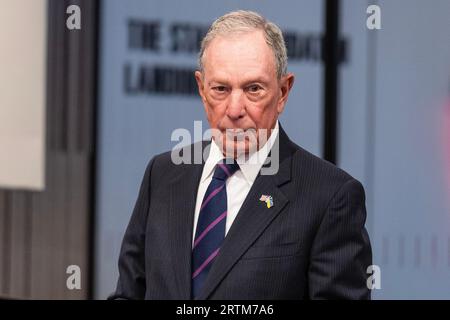 New York, USA. 13 settembre 2023. Michael Bloomberg partecipa all'apertura dell'evento stampa Perelman Performing Arts Center e al taglio del nastro a New York il 13 settembre 2023. Il Perelman Performing Arts Center è stato costruito sul sito del World Trade Center ed è l'ultimo pezzo di riqualificazione di questo sito dopo l'attacco terroristico del 9/11 a New York, dove sono morte più di 3.000 persone. (Foto di Lev Radin/Sipa USA) credito: SIPA USA/Alamy Live News Foto Stock