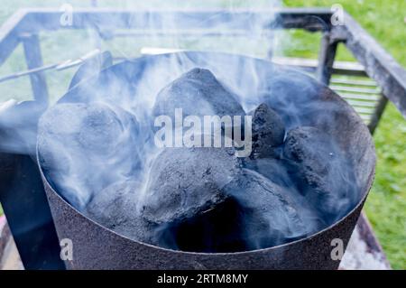 Amburgo, Germania. 9 settembre 2023. Il fumo saturo di fuliggine e particolato sale da una griglia a carbone. Credito: Markus Scholz/dpa/Picture Alliance/dpa | Markus Scholz/dpa/Alamy Live News Foto Stock