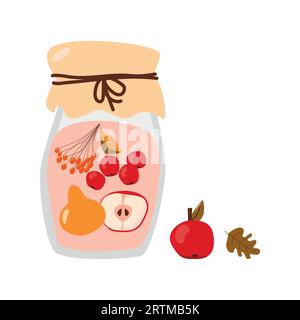 composta di cartoni animati fatti in casa assortita di mele, pere e frutti di bosco in vaso di vetro Illustrazione Vettoriale