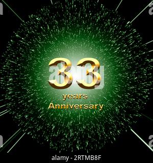 3d illustrazione, 33° anniversario. numeri d'oro su uno sfondo festivo. poster o scheda per la celebrazione di anniversario, festa Foto Stock