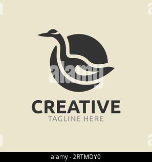 Semplice logo Swan Duck di colore nero Illustrazione Vettoriale