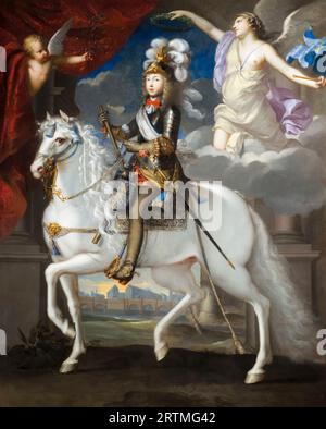 Luigi XIV (1638-1715), re di Francia, ritratto equestre in olio su tela di Jean Nocret (attribuito), intorno al 1653 Foto Stock