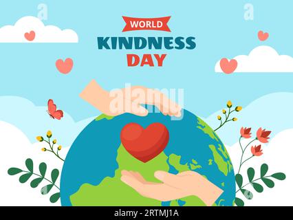 Etichetta World Kindness Day cartone animato piatto modelli disegnati a mano illustrazione di sfondo Illustrazione Vettoriale