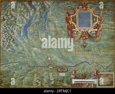 HQ mappe del mondo antico – Mappa del Ducato di Milano 1581 Foto Stock