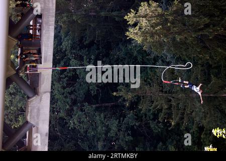 Bungee jumping dal ponte del Monte bianco. Saint Gervais Mont-Blanc. Francia. Foto Stock