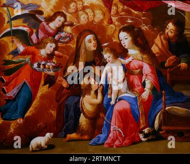 Il Museo di Porto Misericordia. Sacra famiglia con Giovanni Battista, Elisabetta e angeli. Dipinto di J de Obidos. Porto. Portogallo. Foto Stock