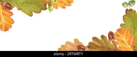 Quercia autunnale – ghiande e foglie. Illustrazione acquerello. Perfetto per biglietti d'auguri, copertine, stampe, motivi, scrapbooking, logo Foto Stock