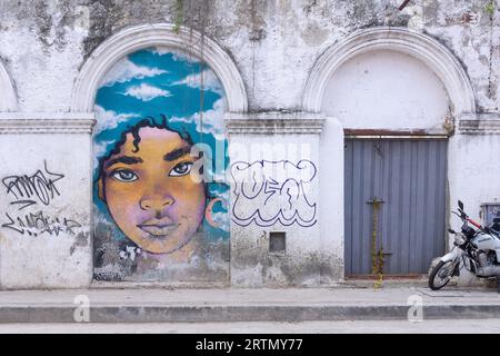 Arte di strada nel quartiere Getsemani di Cartagena, Colombia. Foto Stock