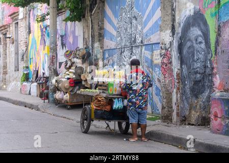 Arte di strada nel quartiere Getsemani di Cartagena, Colombia. Foto Stock