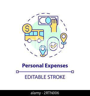 Concetto di icona della linea delle spese personali personalizzabile 2D. Illustrazione Vettoriale