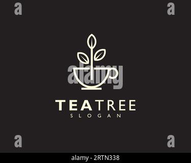 Modello vettoriale con logo della tazza da caffè. Logo del bar. Tea Tree Creative Modern Logo Design Illustrazione Vettoriale