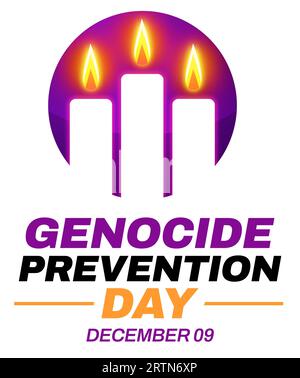 Il 9 dicembre è osservato come il Genocide Prevention Day a livello globale, il design di sfondo con candele accese e la tipografia sotto di esso. Foto Stock